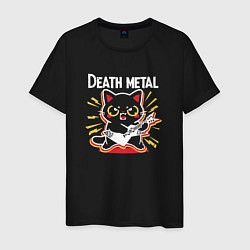 Мужская футболка Death metal - котик с гитарой