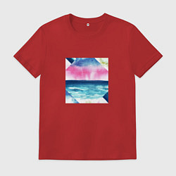 Футболка хлопковая мужская Абстрактное море закат рассвет, цвет: красный