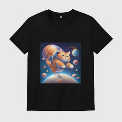 Мужская футболка Котик в космосе мультяшный