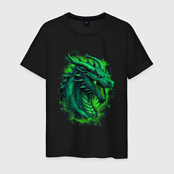 Футболка хлопковая мужская Дракон 2024 зеленый, цвет: черный
