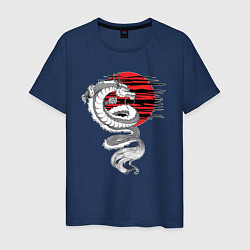 Мужская футболка Тату японский дракон с красным солнцем