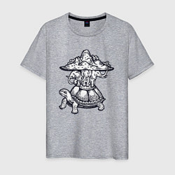 Футболка хлопковая мужская Слоны на черепахе, цвет: меланж