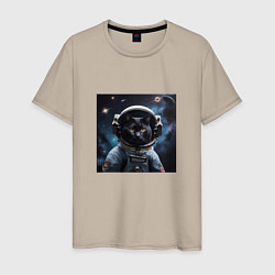 Мужская футболка Черный котик космонавт