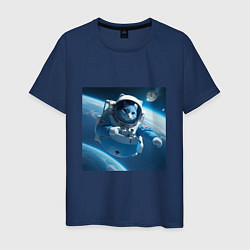 Мужская футболка Голубой котик космонавт