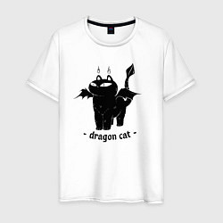 Футболка хлопковая мужская Black dragon cat, цвет: белый