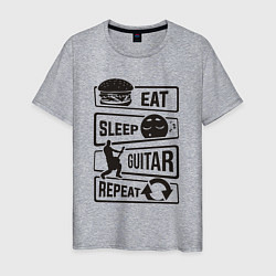 Футболка хлопковая мужская Eat sleep guitar repeat, цвет: меланж