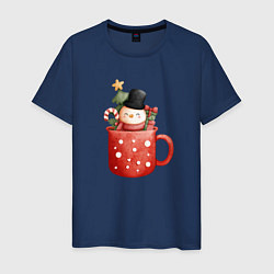 Мужская футболка Снеговик в кружке кофе