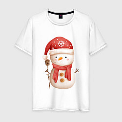 Футболка хлопковая мужская Маленький снеговик, цвет: белый