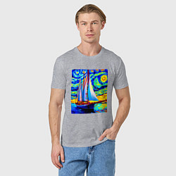 Футболка хлопковая мужская Парусная яхта, цвет: меланж — фото 2