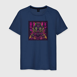 Мужская футболка Неоновый кот самурай