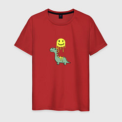 Мужская футболка Мультяшный динозавр и стекающий смайлик
