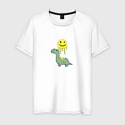 Мужская футболка Мультяшный динозавр и стекающий смайлик
