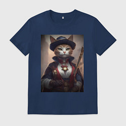 Футболка хлопковая мужская Элегантная кошка самурай, цвет: тёмно-синий
