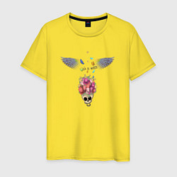 Мужская футболка Череп с прической цветов