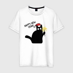 Мужская футболка С новым годом - черный кот