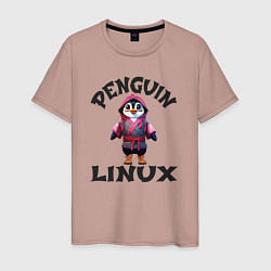 Мужская футболка Система линукс пингвин в кимоно