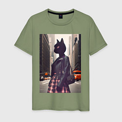 Мужская футболка Cat fashionista - New York - ai art