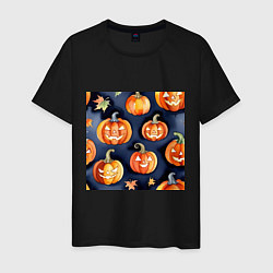 Мужская футболка Хэллоуинские тыквы акварель