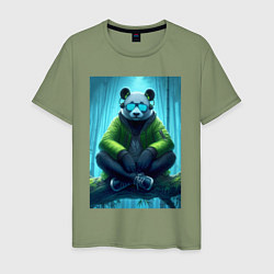 Мужская футболка Панда слушает музон в лесу - нейросеть