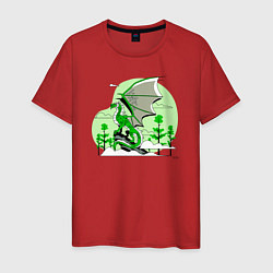 Мужская футболка Зелёный дракон на скале 2024