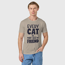 Футболка хлопковая мужская Every cat is my best friend, цвет: миндальный — фото 2