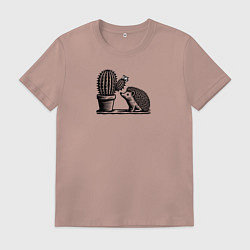 Футболка хлопковая мужская Ежик и кактус, цвет: пыльно-розовый