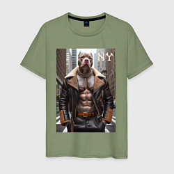 Мужская футболка Крутой чувак питбуль в Нью-Йорке - нейросеть