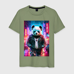 Мужская футболка Панда в ночном Пекине - киберпанк - нейросеть