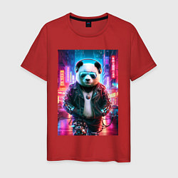 Мужская футболка Панда в ночном Пекине - киберпанк - нейросеть