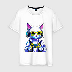 Мужская футболка Белый кот геймер
