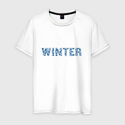 Футболка хлопковая мужская Леттеринг морозные узоры - winter, цвет: белый