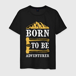 Футболка хлопковая мужская Born to be adventurer, цвет: черный