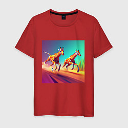 Мужская футболка Два бегущих жирафа в стиле кубизма