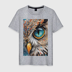 Футболка хлопковая мужская Глаз совы - нейросеть, цвет: меланж