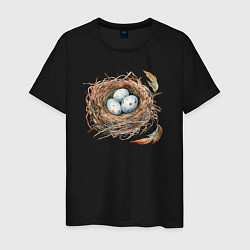 Футболка хлопковая мужская Гнездо с яйцами, цвет: черный
