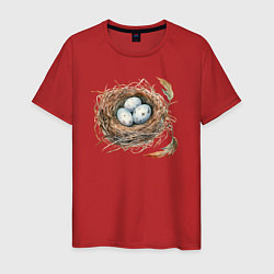 Футболка хлопковая мужская Гнездо с яйцами, цвет: красный