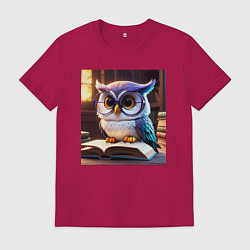 Футболка хлопковая мужская Мультяшная мудрая сова, цвет: маджента