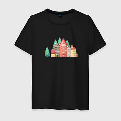 Мужская футболка Винтажные домики и новогодние елки