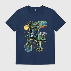 Футболка хлопковая мужская Тираннозавр с гитарой в шляпе, цвет: тёмно-синий
