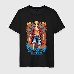 Футболка хлопковая мужская One Piece - загадочный Луффи, цвет: черный