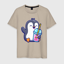 Мужская футболка Пингвин с напитком