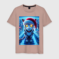 Мужская футболка Неоновый кибер котик - нейросеть