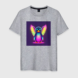 Футболка хлопковая мужская Неоновый пингвин с крыльями, цвет: меланж
