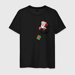 Футболка хлопковая мужская Карманный Дед Мороз, цвет: черный