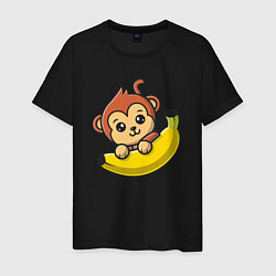 Футболка хлопковая мужская Банановая обезьянка, цвет: черный