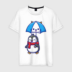 Мужская футболка Пингвин с кошачим зонтом