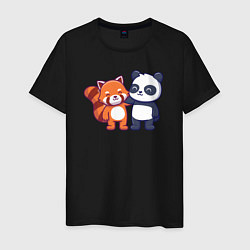 Футболка хлопковая мужская Милые панды, цвет: черный