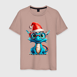 Мужская футболка Дракончик в рождественской шапке