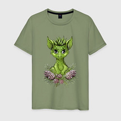 Мужская футболка Зелёный дракончик в сосновых шишках