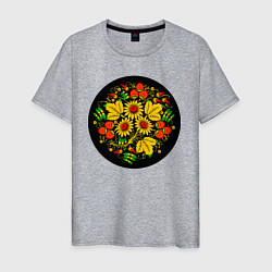 Мужская футболка Хохломская роспись цветы и ягоды в чёрном круге